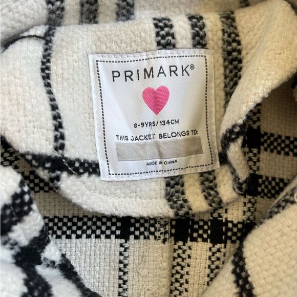 8-9 Primark Stylish Girls Plaid Button up Jacket - Black and White with pockets - Picture 6 of 10